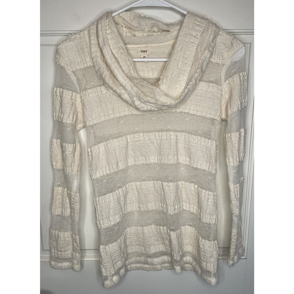 Tiny X Anthropologie Women's Pieced Lace Cowl Neck Pullover Top Sz M Ivory Boho